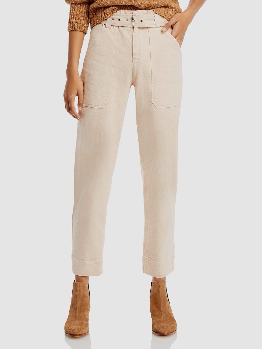 A.L.C Flynn Belted High Rise Paper Bag Cropped Denim Jeans Womens Size 8